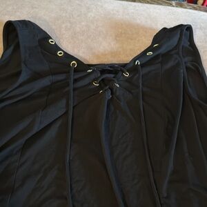Black Lace-Up Top with Gold‎ Eyelets